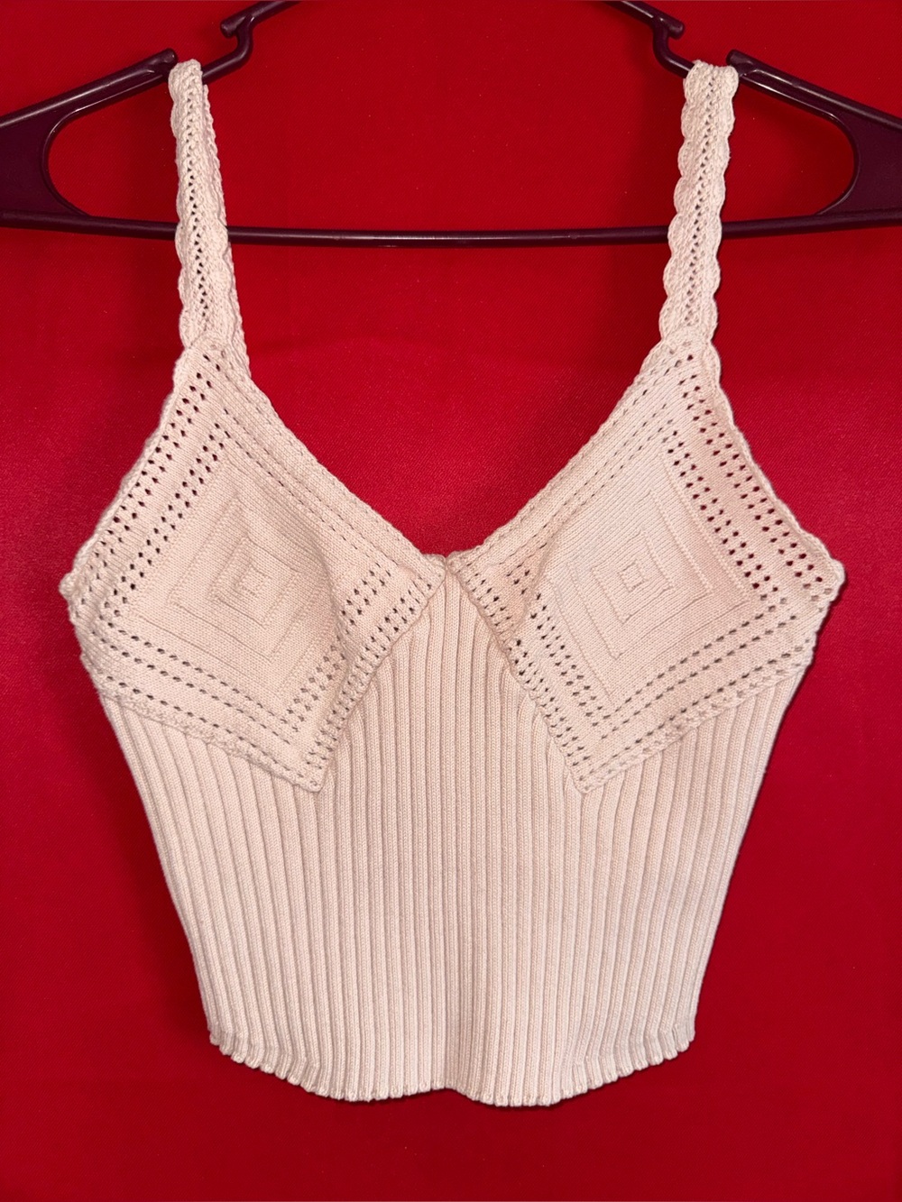 #438- Free People Cream Crochet Knit Crop Top Sz.Lg
